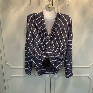 Striped Gray and White Twist Back Sweater